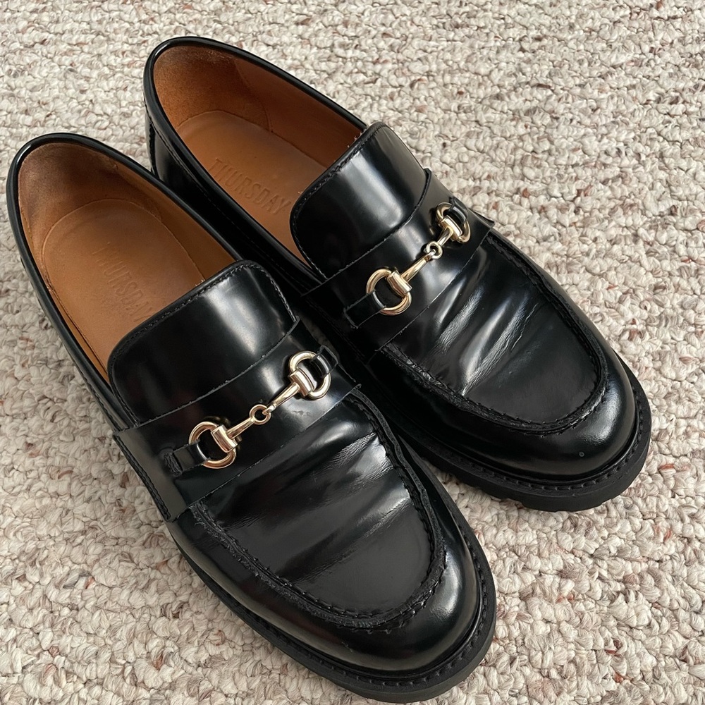 Thursday Boot Company Black Leather Horsebit Loafers